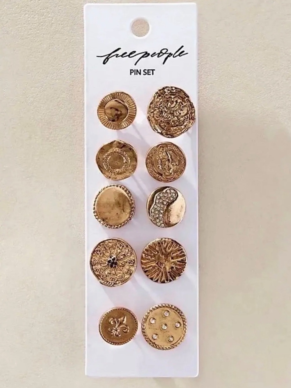 Free People Gold Decorative Button Pin Set - 10-Piece Pack